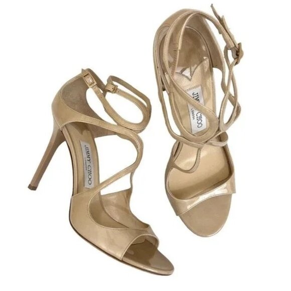 Jimmy Choo Lang Patent Leather Nude Womens High Heels Size 38.5 US 8 Formal - Picture 1 of 9